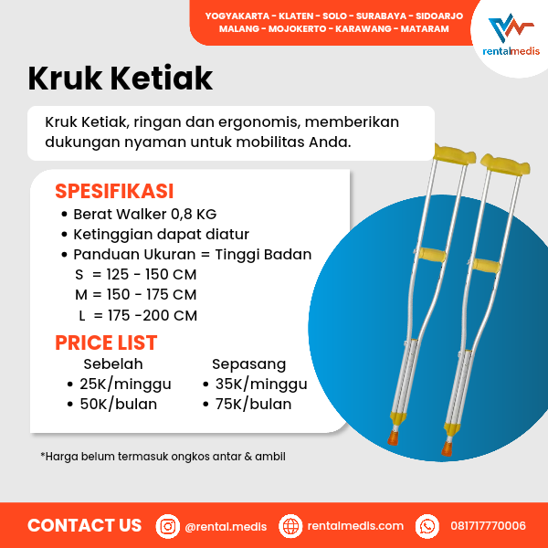 Penyewaan Kruk Ketiak Ukuran 125 - 200 cm di Surabaya